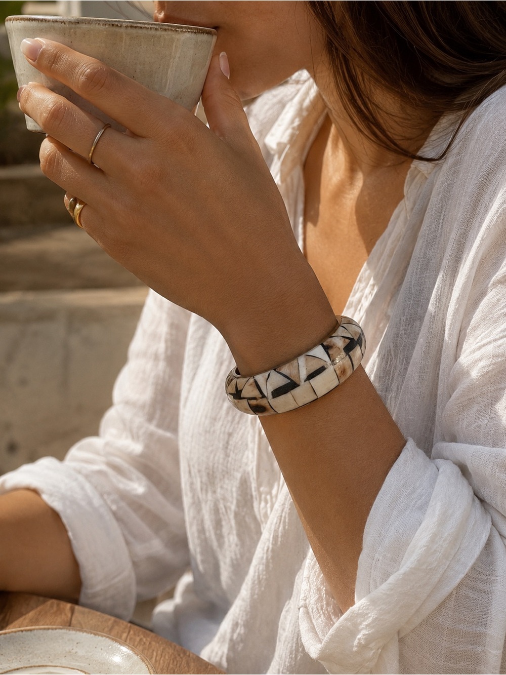 Vintage 1970’s Brass Bone Inlay Bangle India Boho